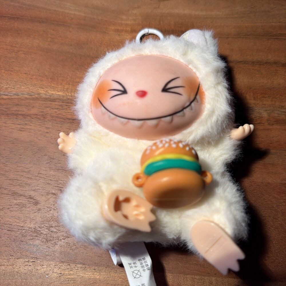 Popmart The Monsters White Grinning Holding A Burger